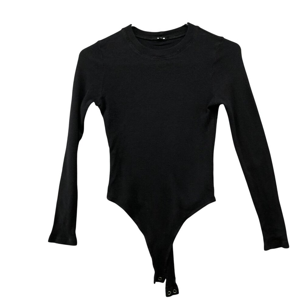 Monrow‎ Thermal Bodysuit Womens S Black Crewneck Long Sleeve